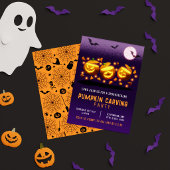 ハロウィンのカボチャの彫刻 オレンジ&パープル 招待状