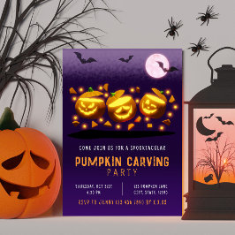 ハロウィンのカボチャの彫刻 オレンジ&パープル 招待状