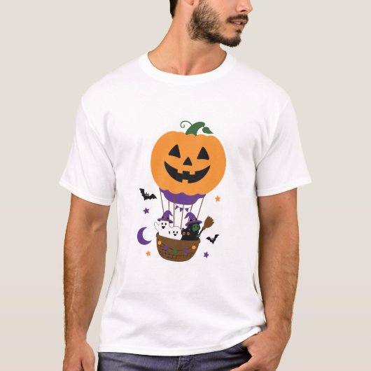 ハロウィンのカボチャの熱気球 Tシャツ (正面)