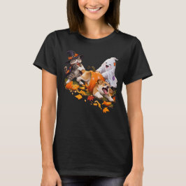 ハロウィンのカボチャの犬 猫 幽霊の仮装Tシャツ Tシャツ