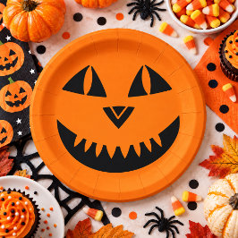 ハロウィンのカボチャの笑顔 ペーパープレート