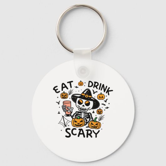 ハロウィンのカボチャの置物 Eat Drink And Be Scary キーホルダー (正面)