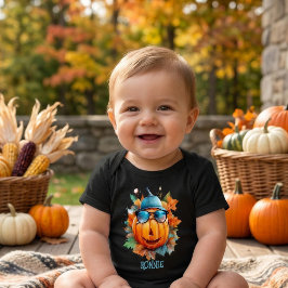 ハロウィンのカボチャの赤ちゃんボディスーツ 名入れ可能 ベビーボディスーツ