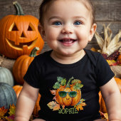 ハロウィンのカボチャの赤ちゃんボディスーツ（名入れ可能） ベビーボディスーツ