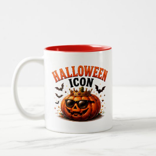 👑 ハロウィンのカボチャの面白いフレーズ 🎃 ツートーンマグカップ (左)