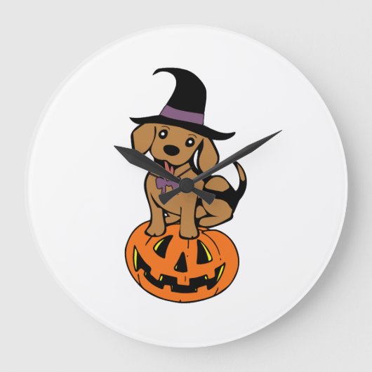 ハロウィンのカボチャの顔の犬 ラージ壁時計 (正面)
