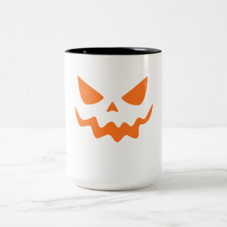 ハロウィンのカボチャの顔マグカップ - かわいい&お祭り気分あふれるオレンジ ツートーンマグカップ