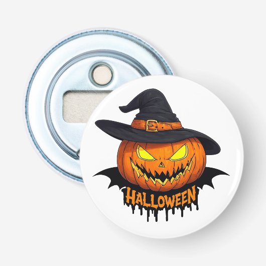 ハロウィンのカボチャの魔女の帽子の怖い顔 🎃 栓抜き (正面)