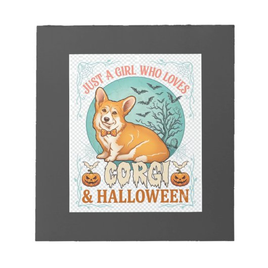 ハロウィンのカボチャやコウモリが好きなコーギーが大好きな女の子 ノートパッド (正面)