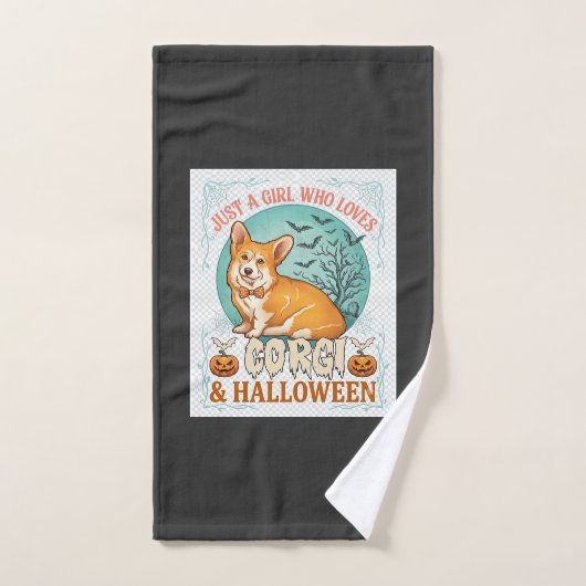 ハロウィンのカボチャやコウモリが好きなコーギーが大好きな女の子 ハンドタオル (ハンドタオル)