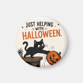 ハロウィンのカボチャをひっくり返す黒猫が可愛い マグネット