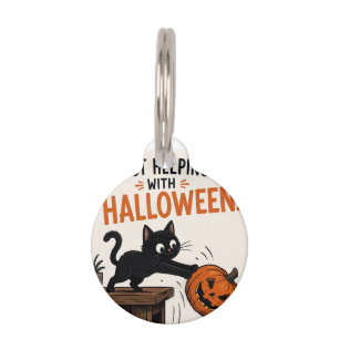 ハロウィンのカボチャを倒す黒猫が面白い ペット ネームタグ