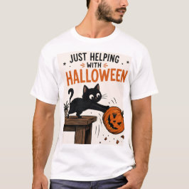 ハロウィンのカボチャを倒す黒猫が面白い Tシャツ
