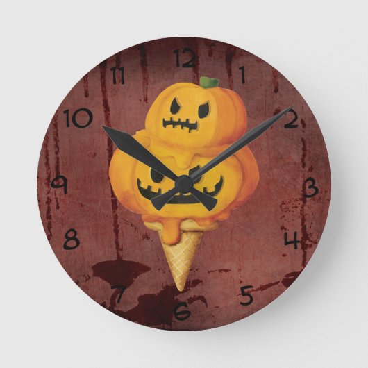 ハロウィンのカボチャアイスクリームコーン ラウンド壁時計 (正面)