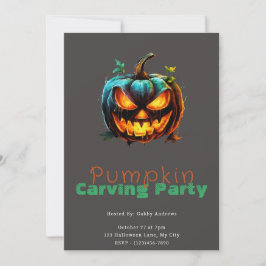 ハロウィンのカボチャカービングパーティー グレージャックオランタン 招待状