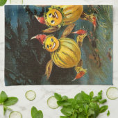 ハロウィンのカボチャキャラクターおよび魔法使い キッチンタオル (折り畳み)