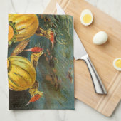 ハロウィンのカボチャキャラクターおよび魔法使い キッチンタオル (四つ折り)