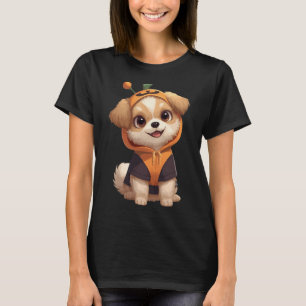ハロウィンのカボチャコスチュームの犬 Tシャツ
