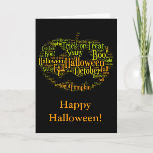 ハロウィンのカボチャブーイング! 黒いおよびオレンジWordcloud カード