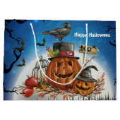 ハロウィンのカボチャワタリガラスのパーティー ラージペーパーバッグ (裏面)