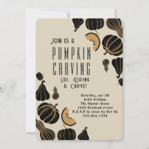 ハロウィンのカボチャ彫りパーティーの招待状