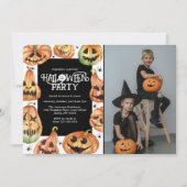 ハロウィンのカボチャ彫り写真誕生日 招待状 (正面)