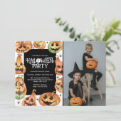 ハロウィンのカボチャ彫り写真誕生日 招待状 (スタンド正面)
