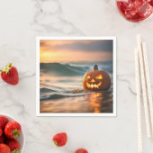 ハロウィンのカボチャ提灯と海岸 スタンダードカクテルナプキン (インサイチュ)