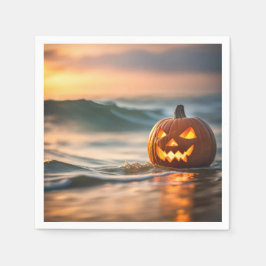 ハロウィンのカボチャ提灯と海岸 スタンダードカクテルナプキン