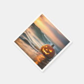ハロウィンのカボチャ提灯と海岸 スタンダードカクテルナプキン (角)