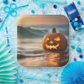ハロウィンのカボチャ提灯と海岸 ペーパープレート (パーティー)