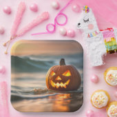 ハロウィンのカボチャ提灯と海岸 ペーパープレート (パーティー)