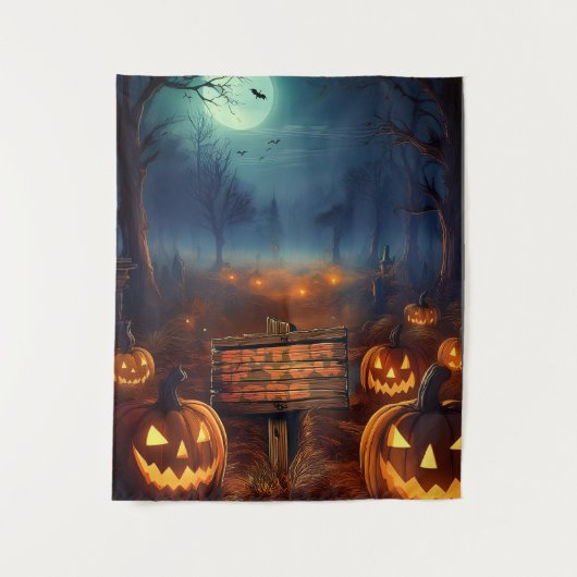 ハロウィンのカボチャ畑の恐怖 タペストリー (正面)
