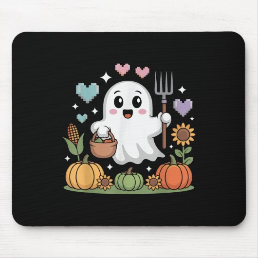 ハロウィンのカボチャ野菜収穫ゴースト・ファーマー マウスパッド (正面)