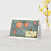 ハロウィンのカボチャ飛行 カード (黄色い花)