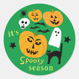 ハロウィンのカボチャ おばけ コウモリ HAPPY HALLOWEEN ラウンドシール