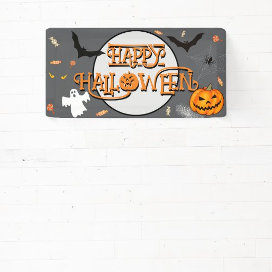 ハロウィンのカボチャ・コウモリ・幽霊・お菓子 横断幕 (インサイチュ)