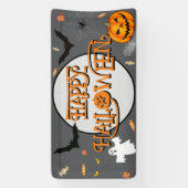 ハロウィンのカボチャ・コウモリ・幽霊・お菓子 横断幕 (縦)