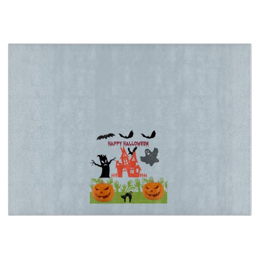 ハロウィンのカボチャ、コウモリ、怖い木と幽霊 カッティングボード (正面)