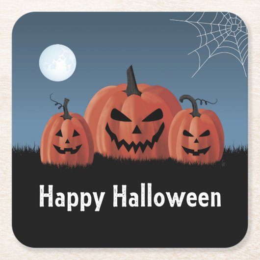 ハロウィンのカボチャ スクエアペーパーコースター (正面)