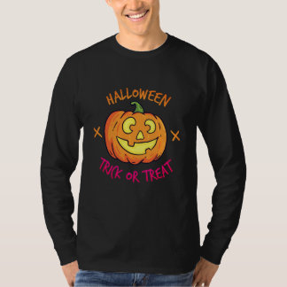 ハロウィンのカボチャ トリック・オア・トリート ラベル Tシャツ