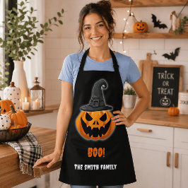 ハロウィンのカボチャ「ブー!」- 名前入りカスタム エプロン