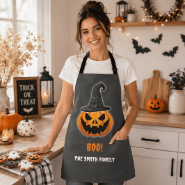 ハロウィンのカボチャ「ブー!」- 名前入りカスタム エプロン