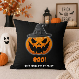 ハロウィンのカボチャ「ブー!」- 名前入りカスタム クッション