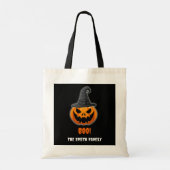 ハロウィンのカボチャ「ブー!」- 名前入りカスタム トートバッグ (裏面)