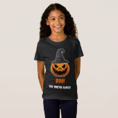 ハロウィンのカボチャ「ブー!」- 名前入りカスタム Tシャツ (正面フル)