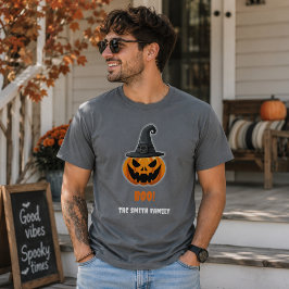 ハロウィンのカボチャ「ブー!」- 名前入りカスタム Tシャツ