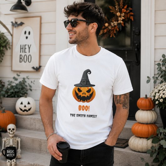 ハロウィンのカボチャ「ブー!」- 名前入りカスタム Tシャツ