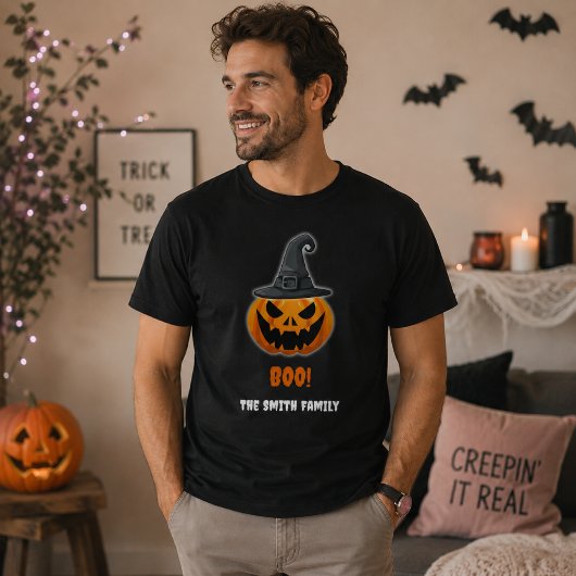ハロウィンのカボチャ「ブー!」- 名前入りカスタム Tシャツ