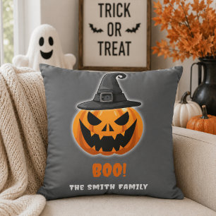ハロウィンのカボチャ「ブー！」– 名前入り クッション